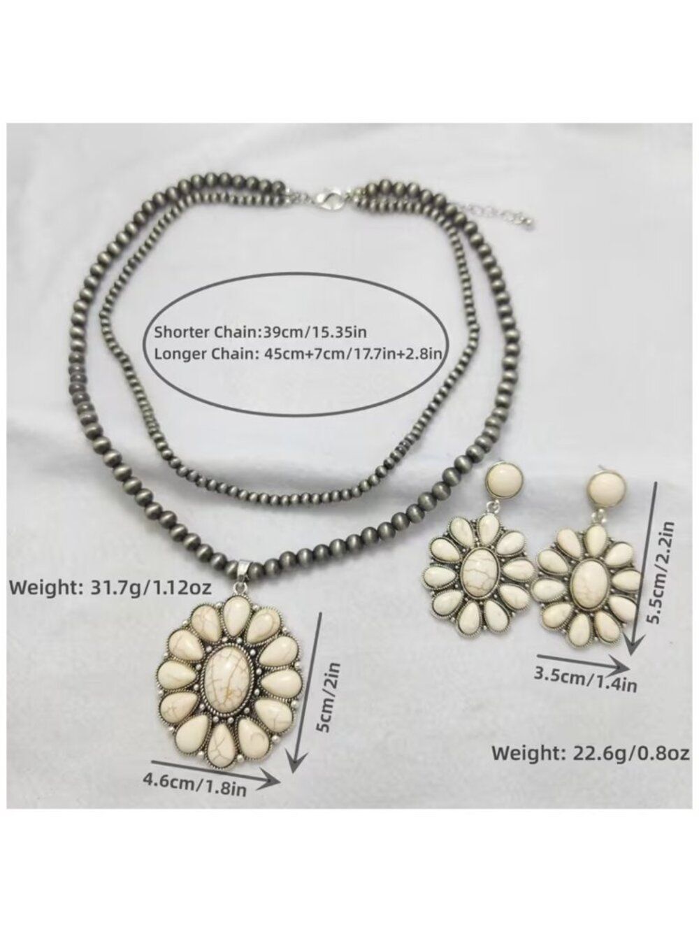 NWT Western Blossom Squash Ivory Faux Turquoise Burnished Steel Color Beads - Picture 3 of 4